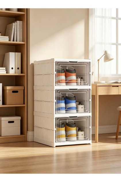 Installation-free multi-layer shoe storage box - transparent visible drawer-style sports shoe collection display rack