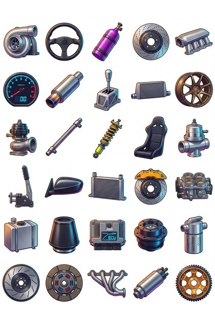 30 Pcs Race Car Parts Sticker Set - Laptop, Case, Skateboard