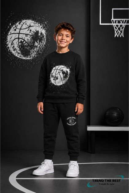 Winter Unisex Black Tracksuit, Black Sweat Top and Bottom Set
