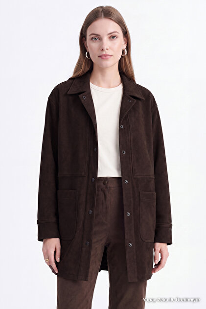 Suede Brown Jacket with Snap Pockets 0195