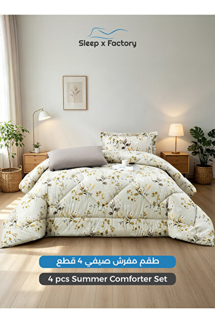 طقم لحاف من الألياف الدقيقة قابل للعكس مكون من 4 قطع مقاس 140×200 سم - أغطية سرير بنقشة زهور