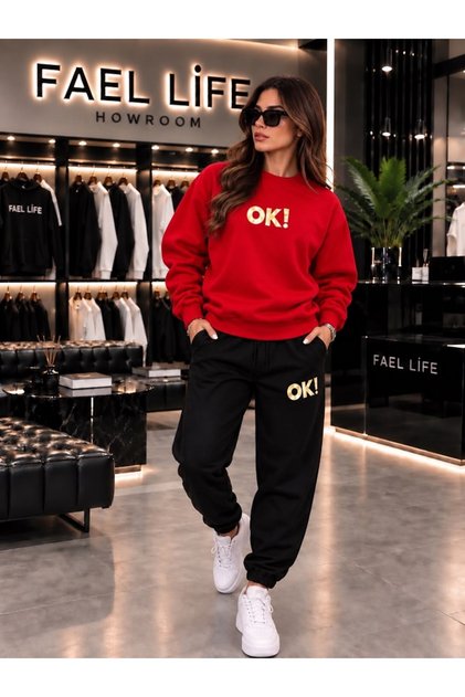 New Season Trend Model Unisex Sweatshirt and Sweatpants Set with Arrow Print