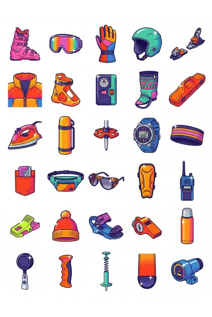 30 Pieces Retro Ski Equipment Sticker Set - Laptop, Helmet, Water Bottle