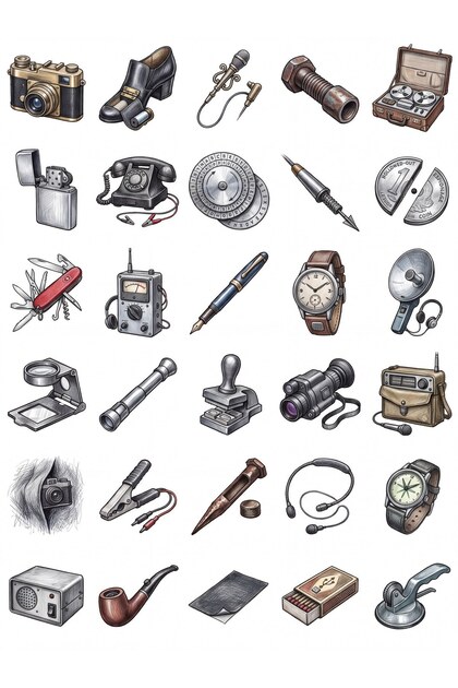 30 Pcs Retro Spy Equipment Sticker Set - for Laptop, Notebook, and Agenda