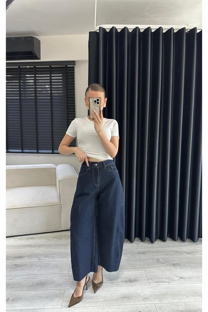 KOYU LACİVERT DİKİŞ DETAY BALON JEAN