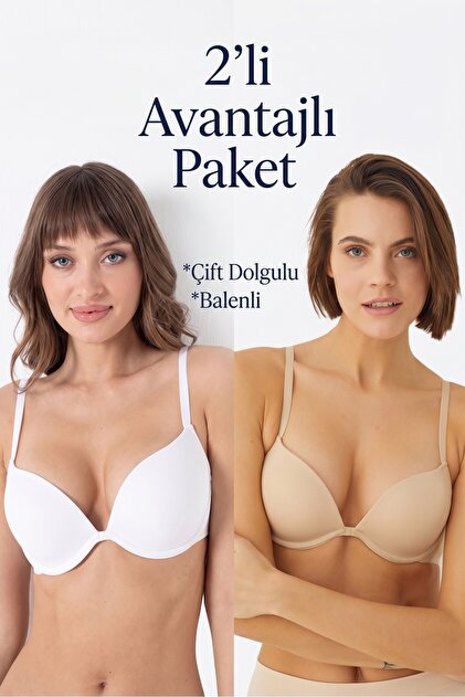 2'li Avantajlı Paket Çift Dolgulu Balenli Destekli Push Up Sütyen Seti
