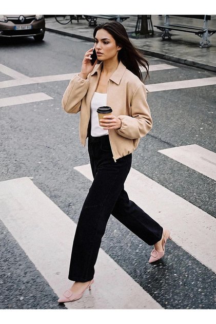 BALLOON HEM CREPE BOMBER