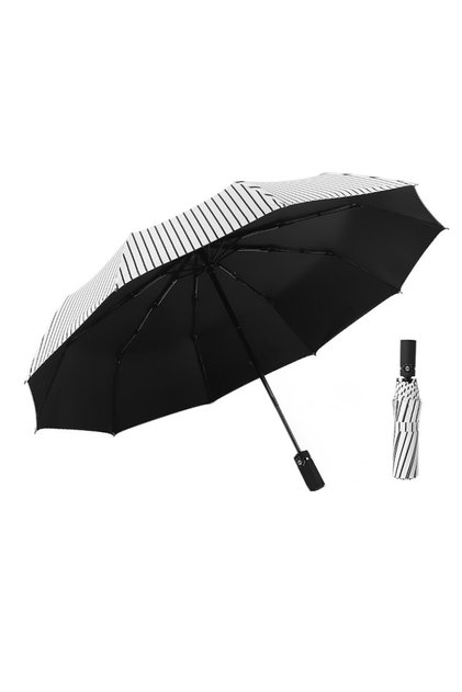 Umbrelă pliabilă pentru femei, W33 deschidere automată, model cu dungi, 105 x 63 cm, alb/negru