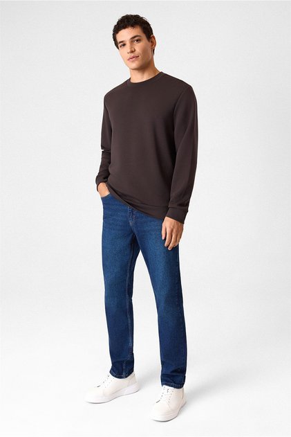 Regular Fit Crew Neck Brown Sweatshirt