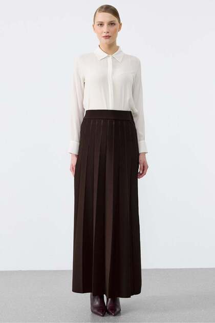 Pleated Rayon Skirt Brown