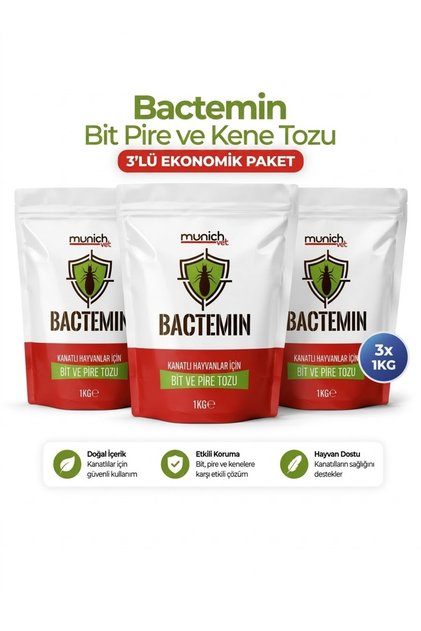 Bactemin Tavuk Kuş Kanatlı Hayvan Bit Pire Ve Kene Parazit Tozu 1 kg 3 Adet