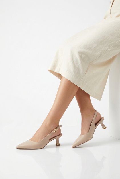 Nazare Women's Heeled Shoes Slingback Pointed Toe Ankle Belt Buckle Nazare Elegant and Stylish Design Heel 6 cm