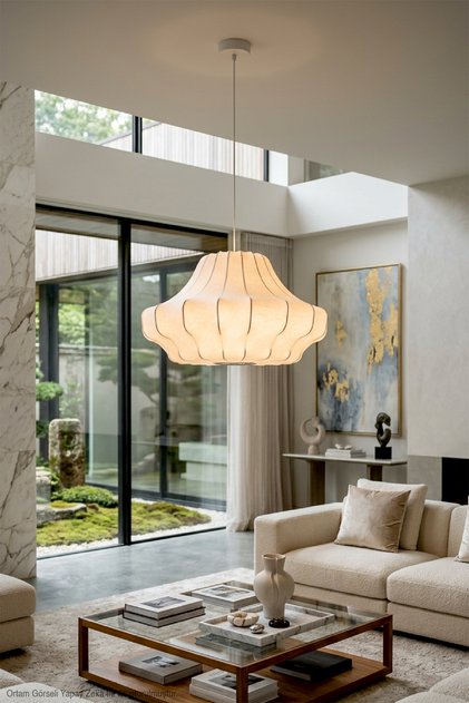 Ellana İskandinav Modern Tasarımlı Beyaz Sarkıt Avize - Salon, Mutfak,Yatak Odası,Antre Dekoratif Aydınlatma