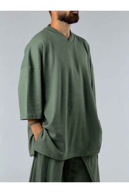 Oversize Design Khaki Men's Sweat Coc3390