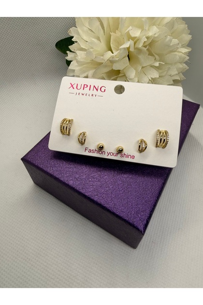 14K RENGİ ZİRKON TAŞLI VİP SERİ 6LII ÇELİK KÜPE SETİ