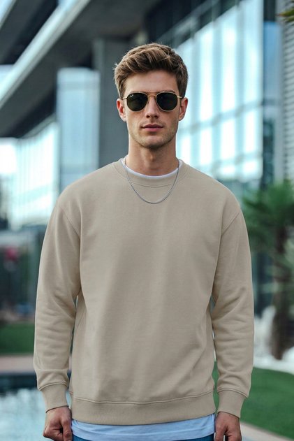 Men's Stone Winter 3-Strand Fleece Inside Crew Neck Comfortable Fit Sweatshirt