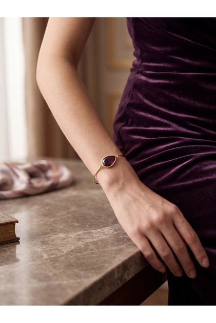 Purple Natural Stone Detailed Gold Color Women's Bracelet