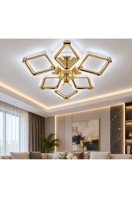 elmas 6’lı gold 3 renk ışık özellikli modern avize.