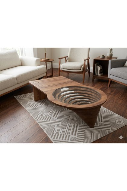 RELAX ORTA SEHPA LÜX SALON SEHPASI ATLANTİK ÇAM CAMLI MDF SEHPA