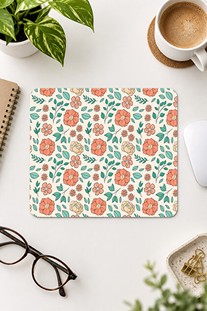 Çiçek Desenli Gri 18 x 22 cm Procontrol Kumaş Kaymaz Tabanlı Dijital Baskılı Mouse Pad