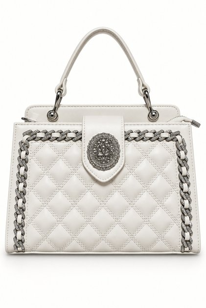 Blazer Logo and Stone Detailed Double Compartment Stylish Design Women's Hand and Shoulder Bag Cream