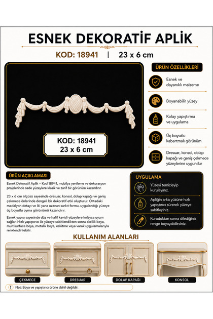 Esnek Dekoratif Aplik 23 x 6 cm – Kod 18941
