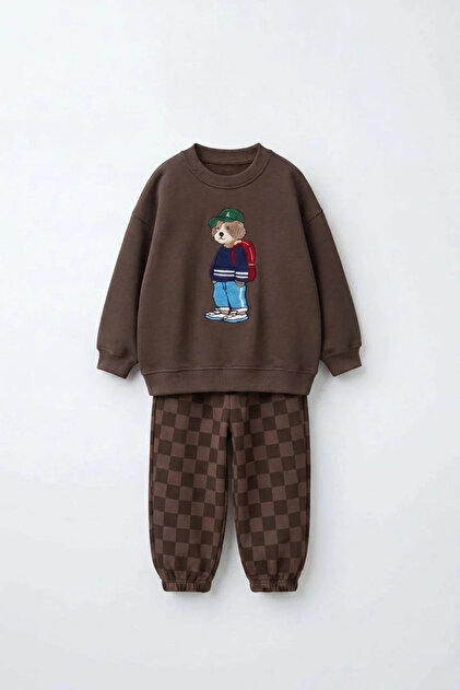 Boy's Teddy Bear Printed 100% Cotton Brown Set