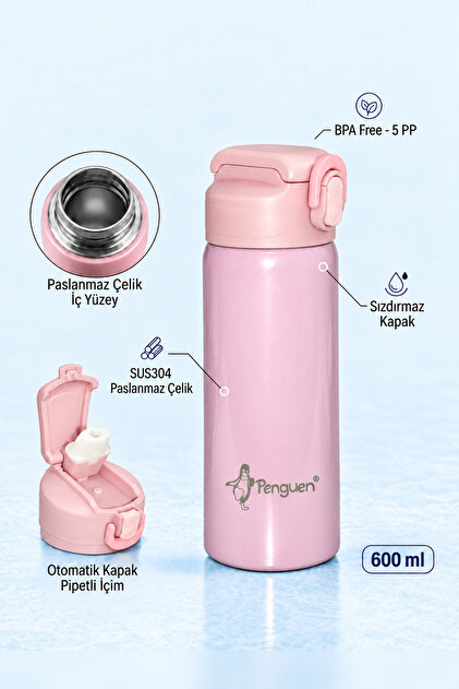 600 ml Steel Water Bottle Sports Water Bottle Children's Steel Water Bottle with Straw Leak-Proof Sus304 Bpa Free