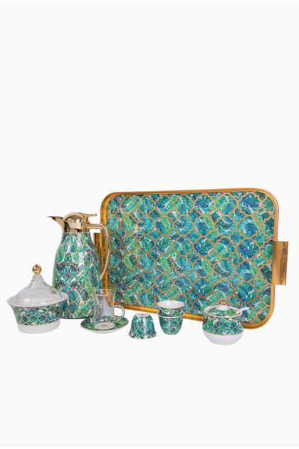 Amazonia Green Gold Set 22 Piece Porcelain Serving Set-Double Layer Thermos - 22 Pieces