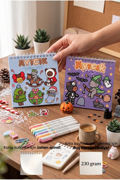 Teddy Bear: Candy or Prank? Coloring Book - 10X10 cm Coloring Book / 2 Pieces / for Children and Adults / Relaxing / Hobby / Stress Relief / Enjoyable Coloring Pages