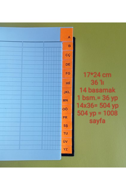 17x24 Fihrist defteri 36' lı