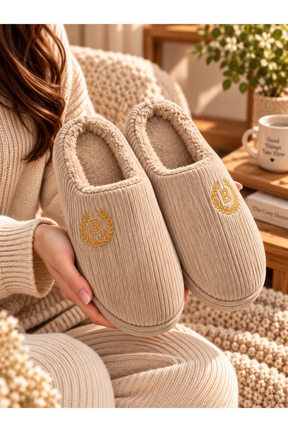 Winter House Slippers Men's Slippers Plush Warm Soft Velvet Corduroy Indoor Slippers