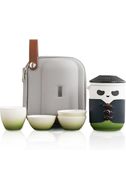 Kung Fu Panda Seyahat Çay Seti, Seramik Çin Çaydanlığı, 4 Çay Fincanı, Çay Süzgeci ve Taşıma Çantası