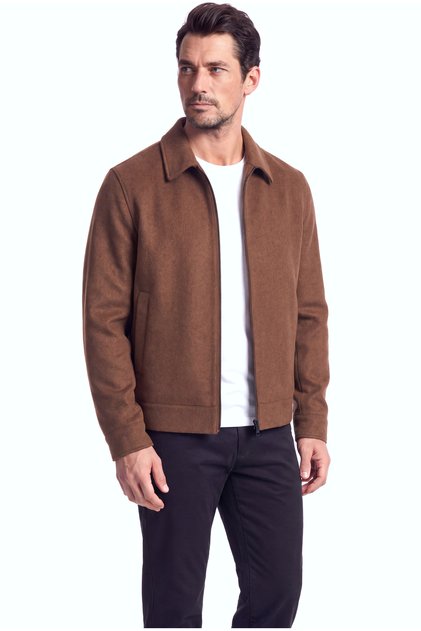 Men's Regular Fit Notched Collar Long Sleeve Brown Jacket