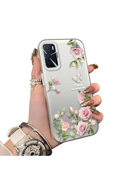 Oppo A16/A16S Compatible Elegant Pink Rose Butterfly Case, Slim Structure Perfectly Fits the Phone