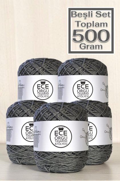 Set of Twisted Knitting Yarns in the Color of Gunpowder, 100% Cotton (Total 500 Gr.)