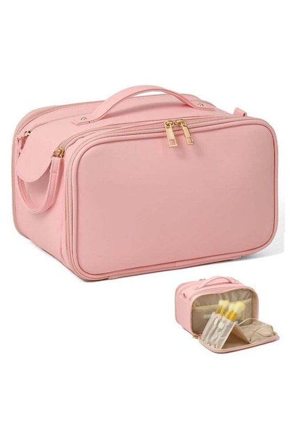 Large Waterproof Toiletry Bag for Women,Portable PU Makeup Organizer with Brush Pocket,Pink
