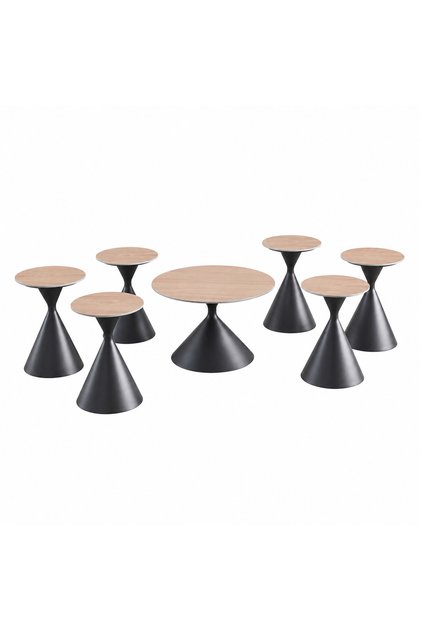 Round Ceramic Tea Set 1+6 Light Brown