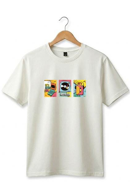 Unisex 90S Retro Printed Vintage Short Sleeve 100% Cotton Basic T-Shirt