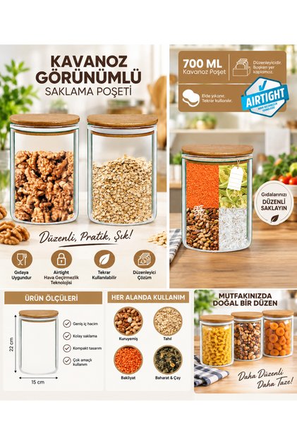 Storage Bag with Wooden Lid and Jar Appearance (15X22-700 ml) 100 Pieces