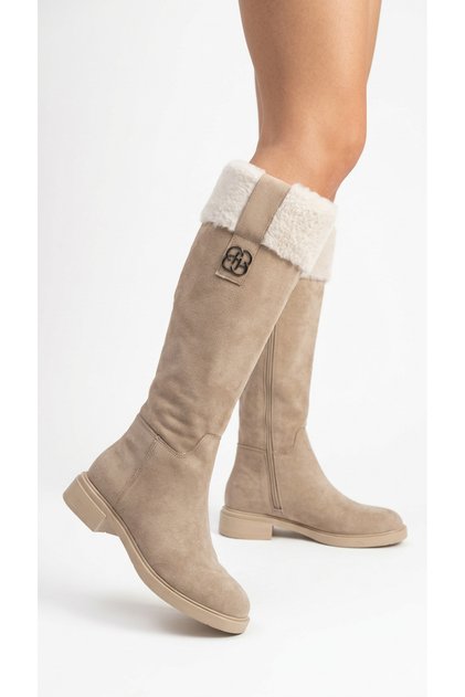Women's Fur Detailed Suede Look Zippered Short Heeled Boots