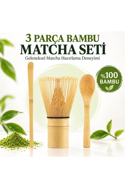 Matcha Tea Preparation Set 3 Pieces Bamboo Chasen Whisk Chashaku Spoon and Stirring Stick