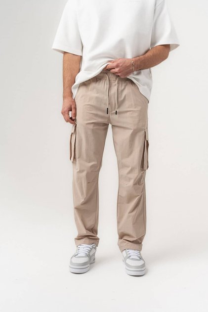 Comfortable Elastic Waist Cargo Pocket Detailed Parachute Fabric Baggy Trousers