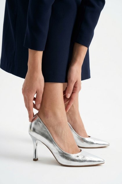 Ferik Women's Stiletto Pointed Toe Thin Heeled Shiny Textured Elegant Stylish Event Shoes 2033 Heel 7 cm