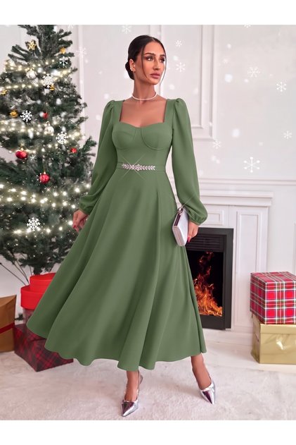 Women's Stone Detailed Maxi Length Slit Dress