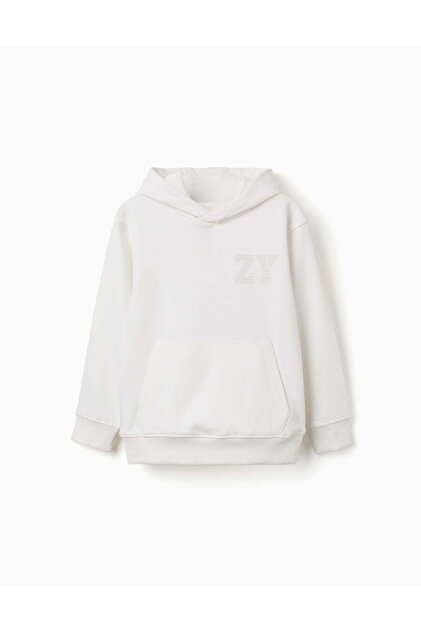 Hooded Sweatshirt With Zy Embossed Print For Boys, White