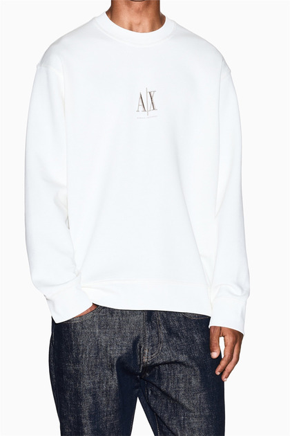 Erkek Bisiklet Yaka Sweatshirt Beyaz