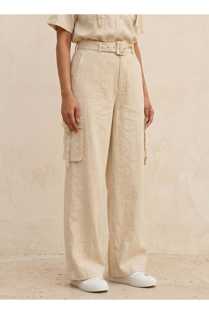 Youth Wide Leg Linen Blend Cargo Trousers