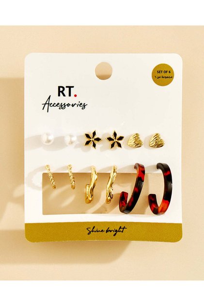 Women Gold Embellished Earrings 6 Piece Set