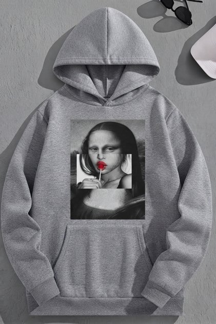 Unisex 3 Thread Cotton Gray M0Nalisa Print Loose Fit Sweatshirt Hoodie